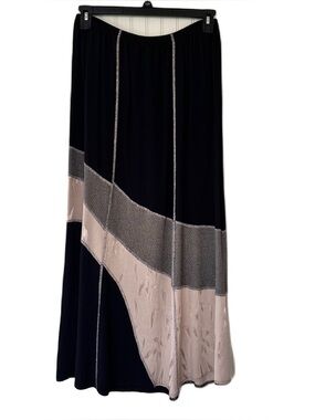 Tommy N Loulou Black Cream Gray Panel Maxi Skirt Sz L